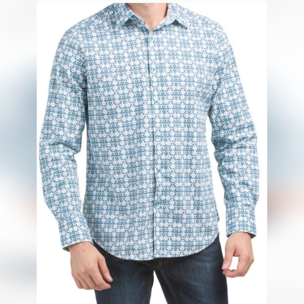 New Robert Graham Hanover Classic Fit Long Sleeve Button Up floral Blue shirt L
